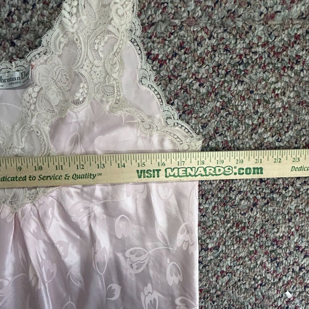 VTG Christian Dior Women's Pink Floral Jacquard Satin Lace Trim Nightgown Sz M - Picture 14 of 15